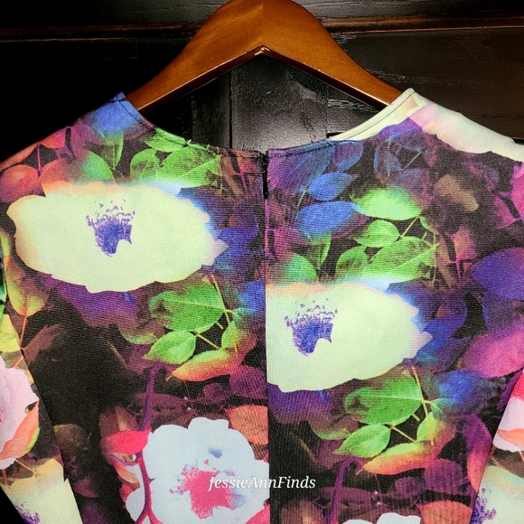 Betsey Johnson Colorful Pink Purple Floral Fit and Flare Dress Size 12 - Picture 3 of 9